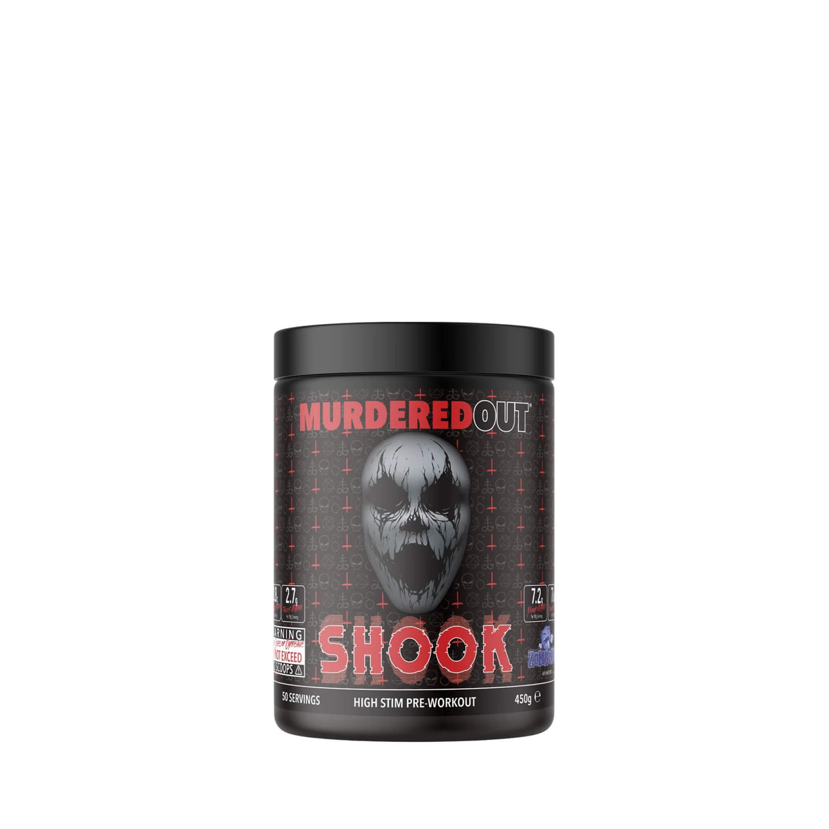 Murdered Out Shook Zombery pre-workout supplement container
